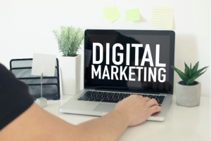 Laptop screen displaying Digital Marketing
