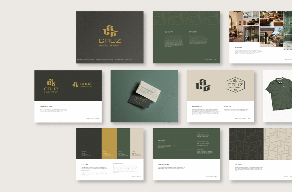 Flat lay showing brand guide of Cruz Development.