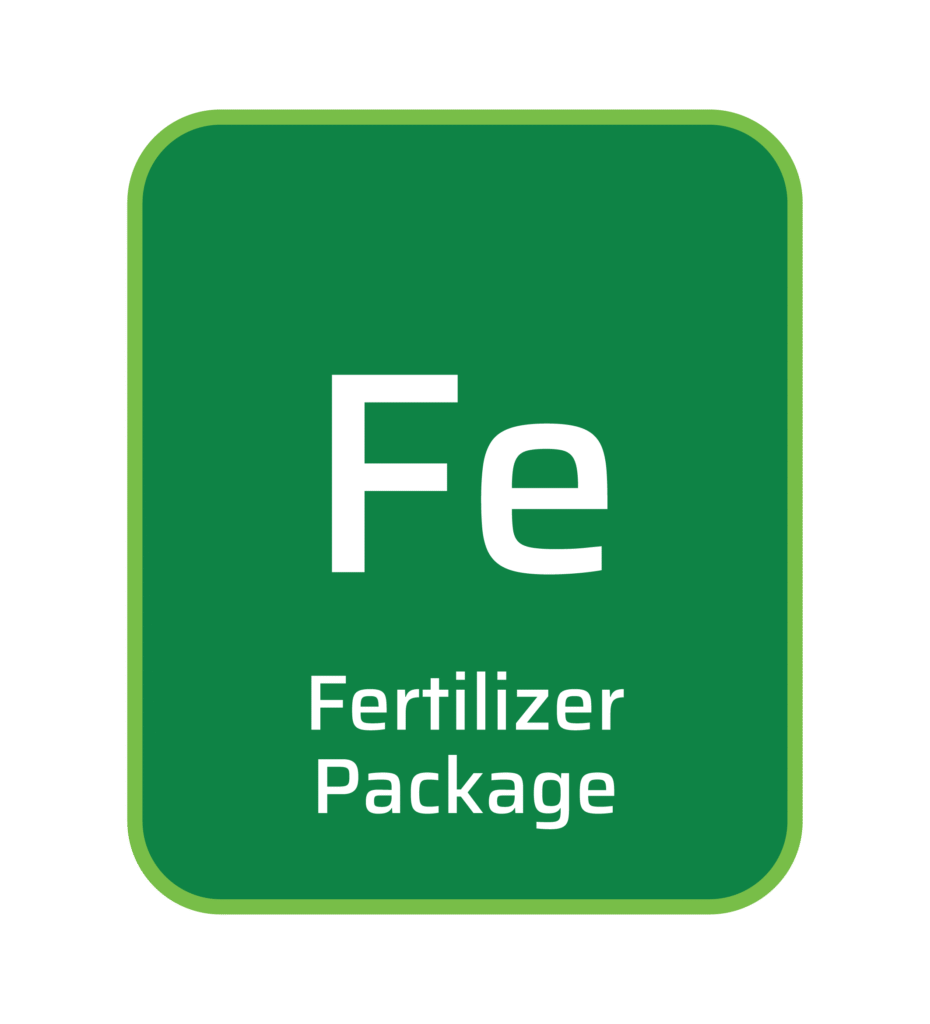 Graphic styled like a periodic table element for Fertilizer Package (Fe)