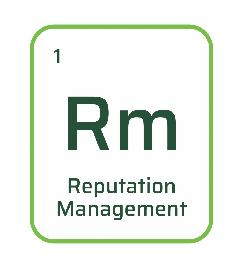 Graphic styled like a periodic table element for Reputation management (rm)