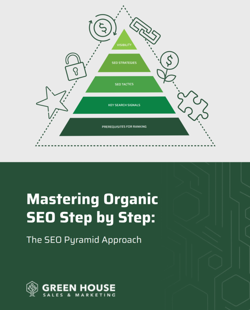 Ebook cover titled ‘Mastering Organic SEO Step by Step’ published by Greenhouse Sales and Marketing.