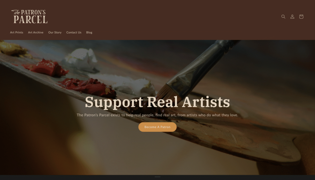 desktop view of the patrons parcel website