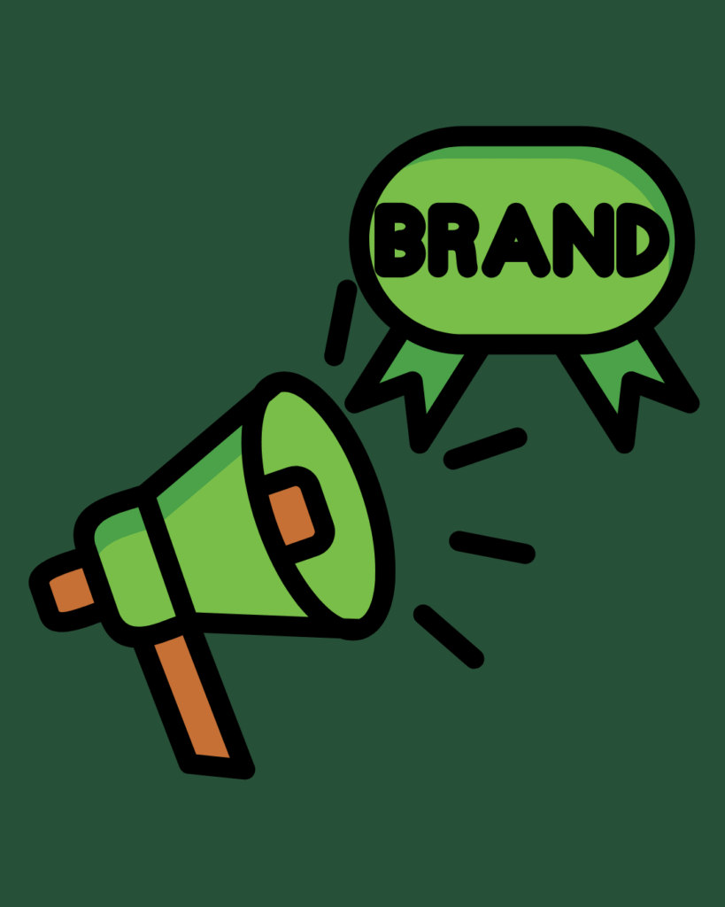 Microphone shouting the word "brand" representing brandings role in getting to customers