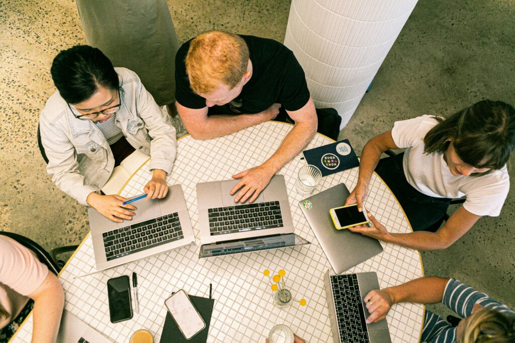 A team of marketers at a table.