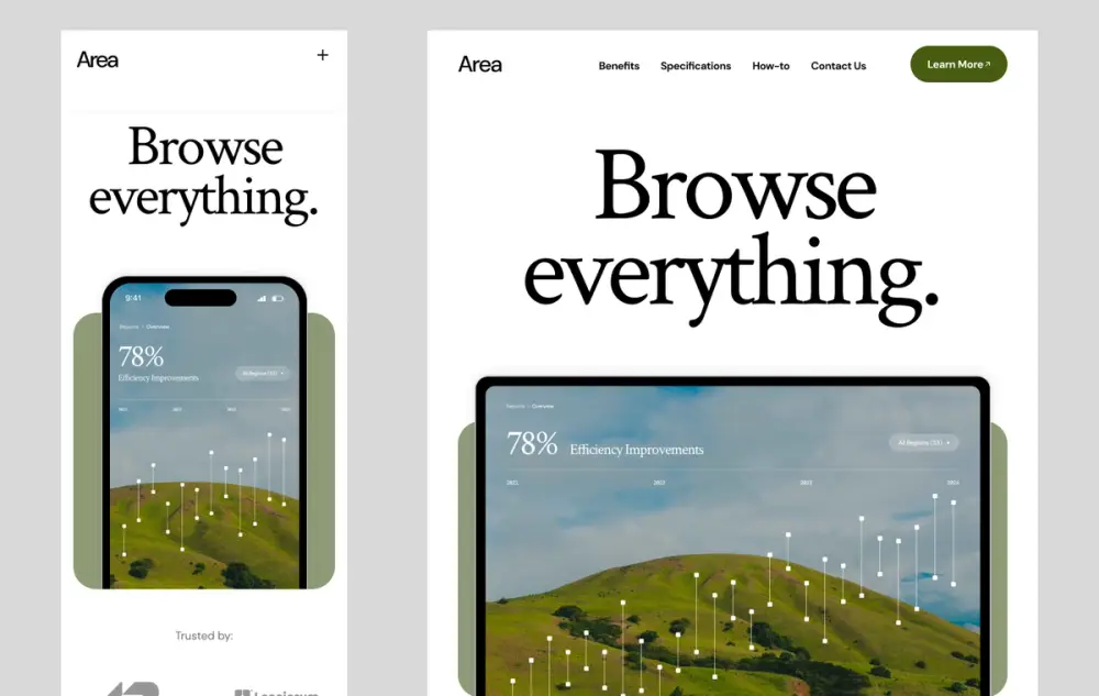 Responsive web design example showing the same homepage on mobile and desktop layouts